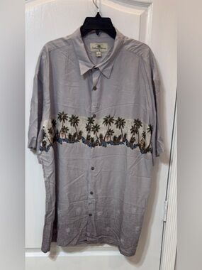 Island Shores  Men's Gray Hawaiian Shirt with Palm Border Button Down XXL
